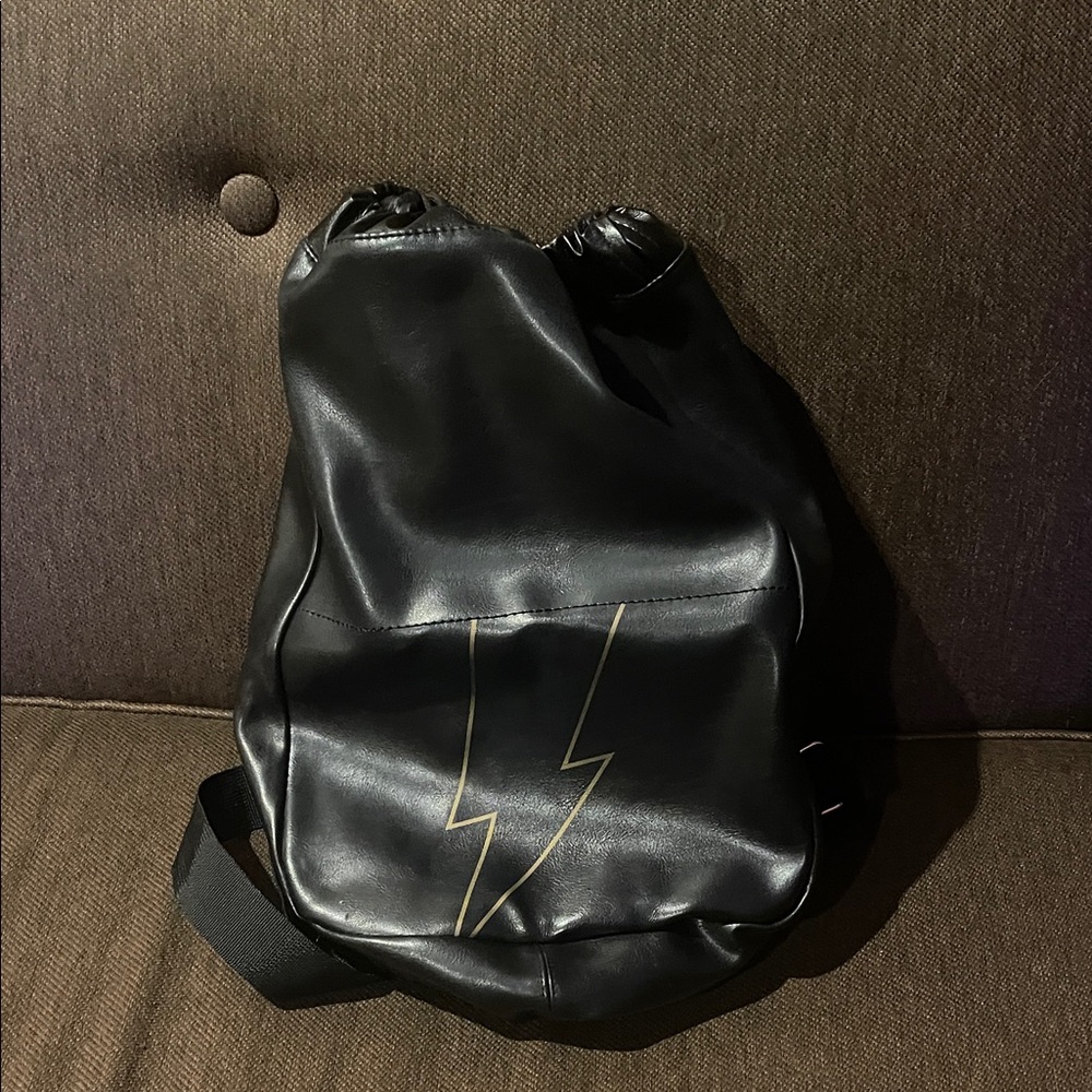 Carolina Herrera Black Drawstring Backpack with Gold Lightning